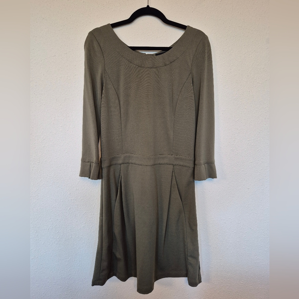 Elegant Olive Green Skater Skirt Dress